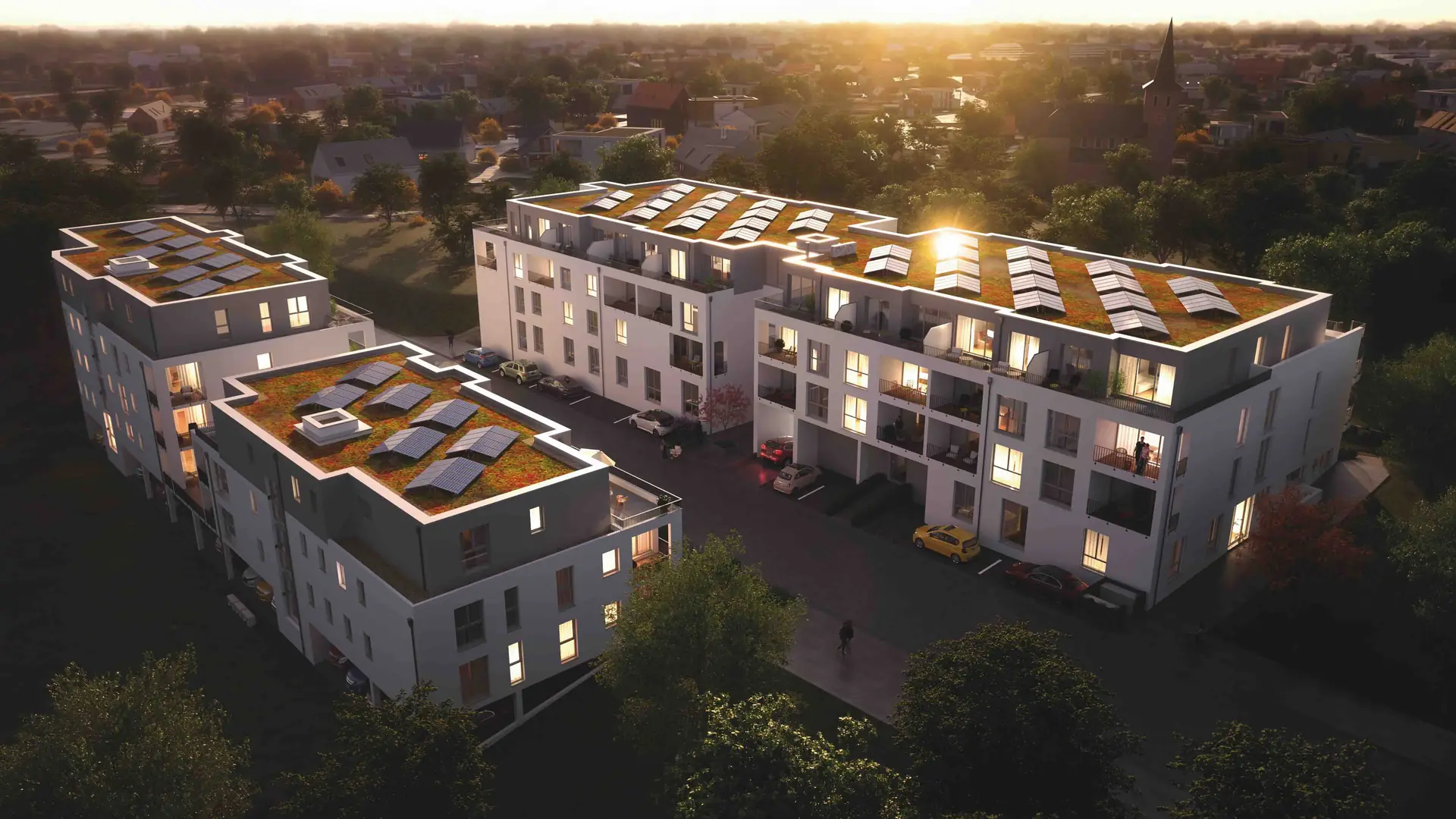 Visualisierung des Vital Quartier Much in der Abendstimmung